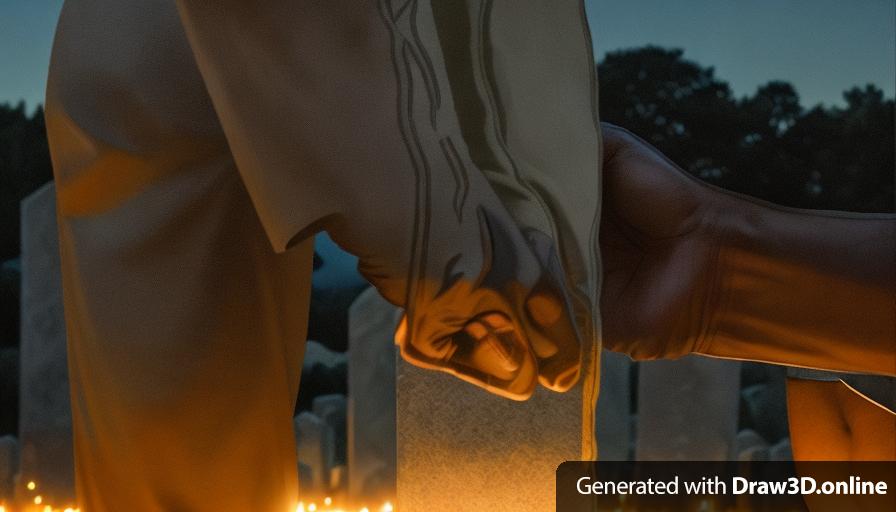 realistic style image of a clenched fist.
tombstones in the background
at night
black mans hands