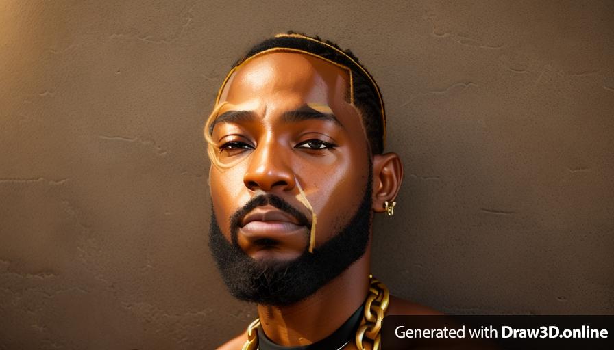 realistic unreal engine style, portrait  of an African man with  blond hair.
 He has a beard and is wearing a chain around his neck.