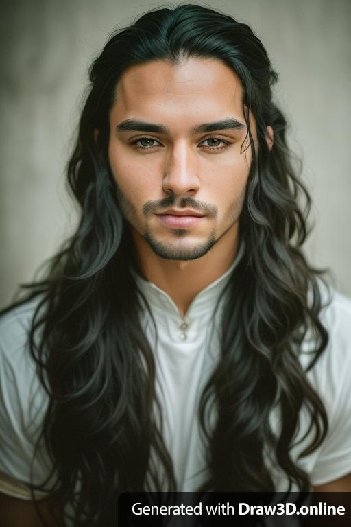 handsome man with long black hair, ultrarrealistic photo, realistic, highly detailed, realistic art, nuturalism