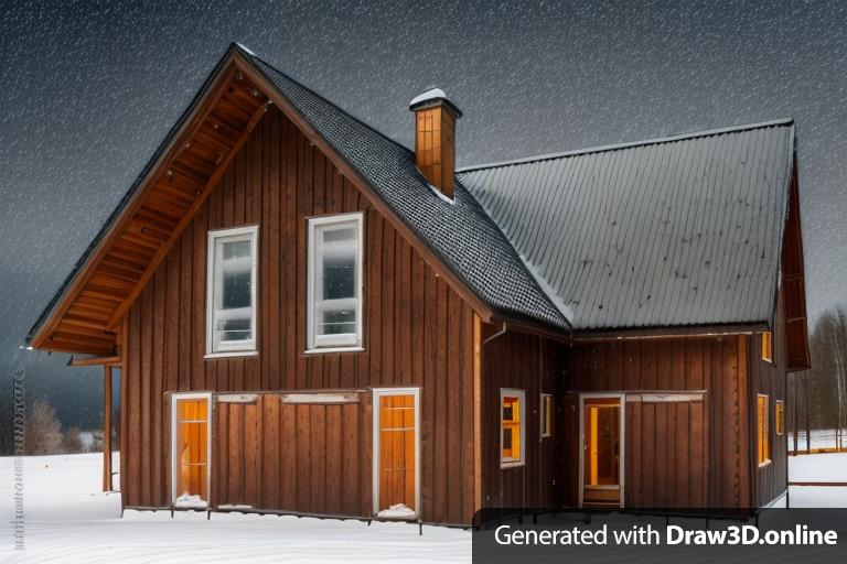 An old house in nothern Sweden. Snow. Wood architecture.