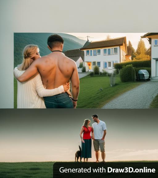 a man and woman standing in front of a house in the canton of Aargau with a dog