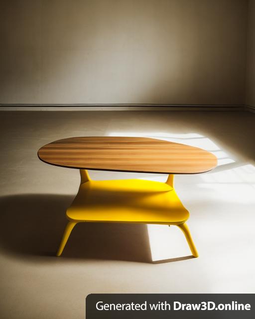 A eccentric yellow coffee table with a really wavy base