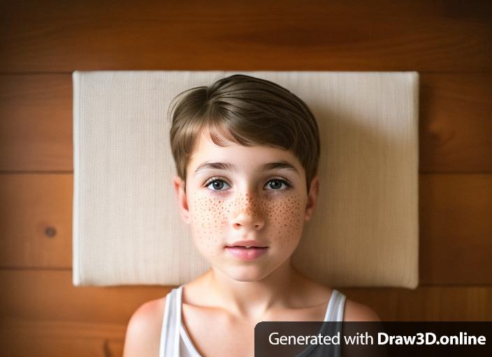 a young 8 year old white male with Brown Hair and Brown eyes, fair skinned with freckles