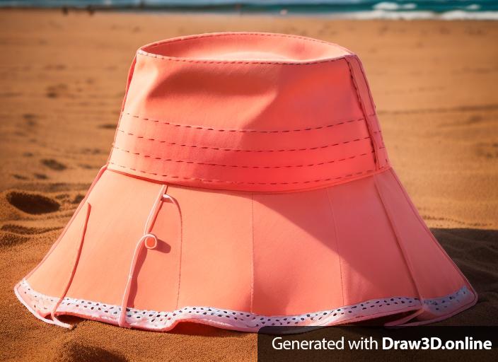 a coral floppy hat on the sand