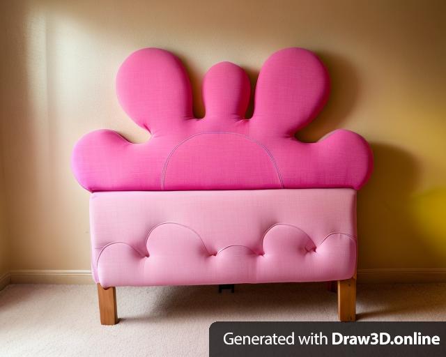 A headboard for a bed in pinks, blues, and yellows.