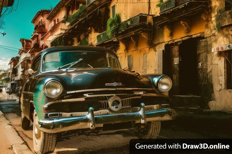 a photo of an old car on the street