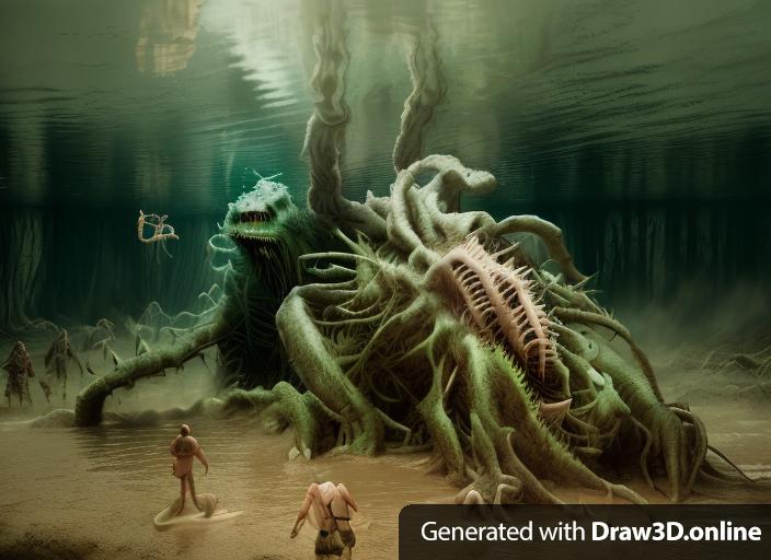 Giant disgusting monster terrorizing swamp digital art