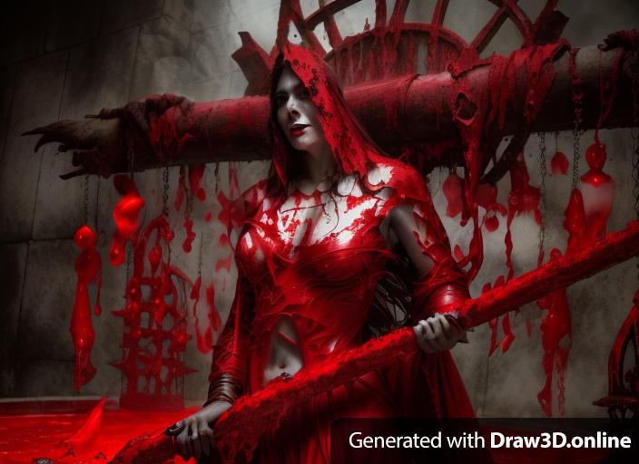 The lady of dark sorrows rising from a pool of blood. Dark horror fantasy art