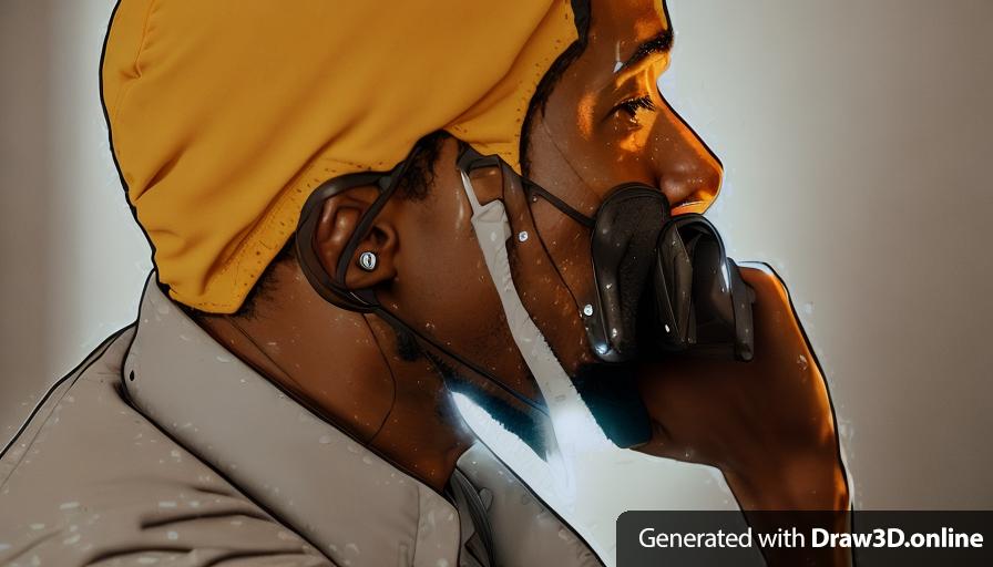 realistic style  side profile image of a black man talking on a cell phone