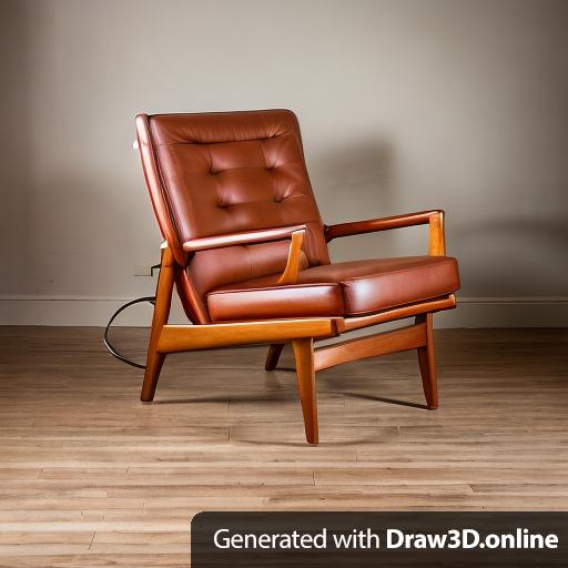 A modern, mid-century modern chair with warm mahogany wood and leather upholstered seating.