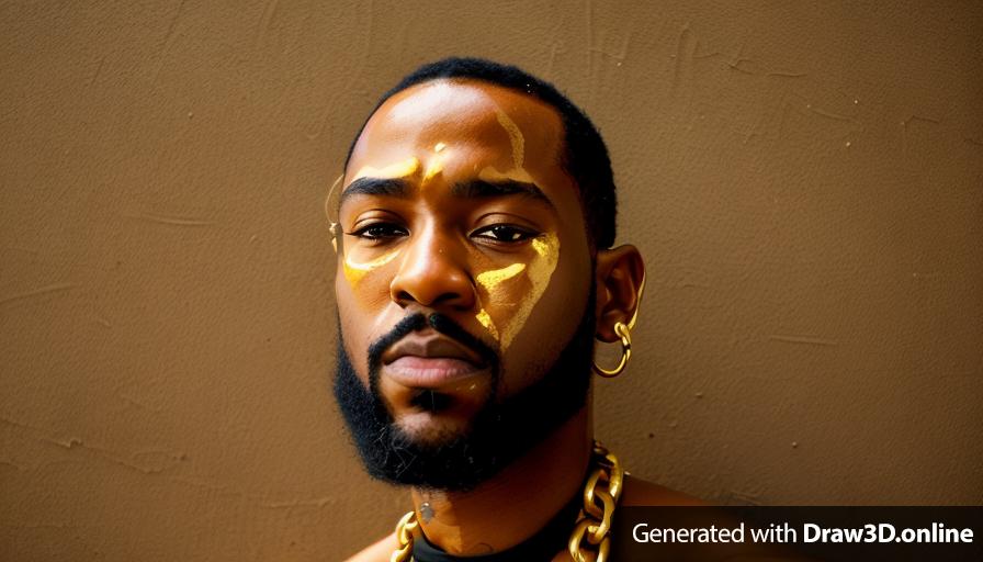 realistic  style portrait of an African man with gold hair.
He has a beard and is wearing a chain around his neck.