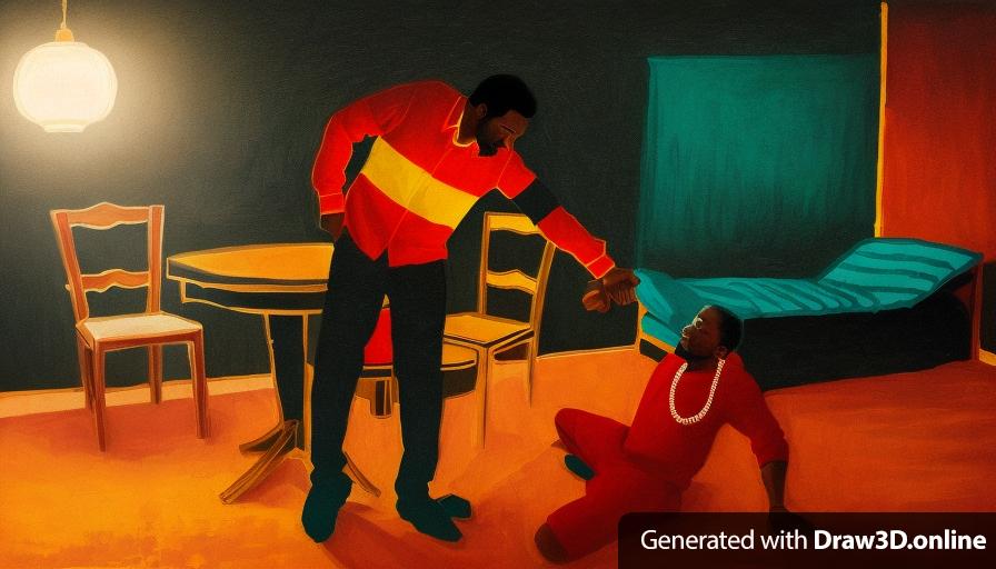 an illustration of an African man and an African man in a dark room
use original colors