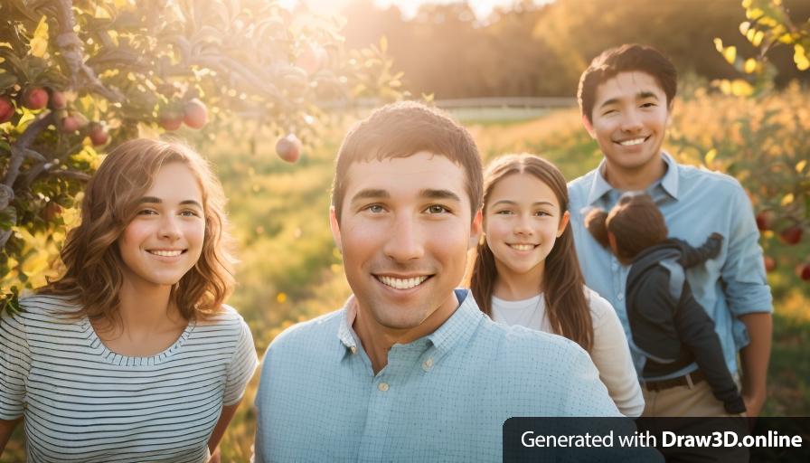 Happy family apple picking.