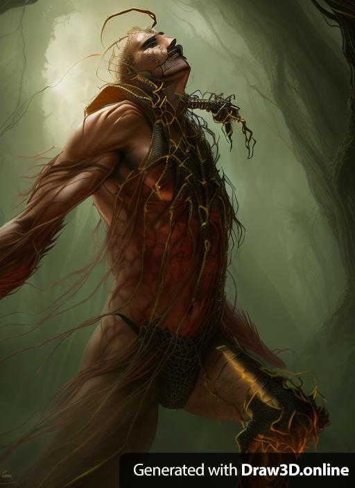 Scary transformation of man into scorpion spider god fantasy art style
