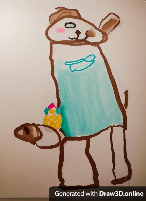 a child's drawing of An Easter bunny holding a easter basket with a somewhat disappointed look.