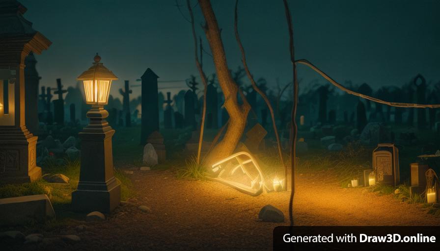 realistic unreal engine style image of a hand 
AT NIGHT
cemetery in the background 
lanterns on the floor