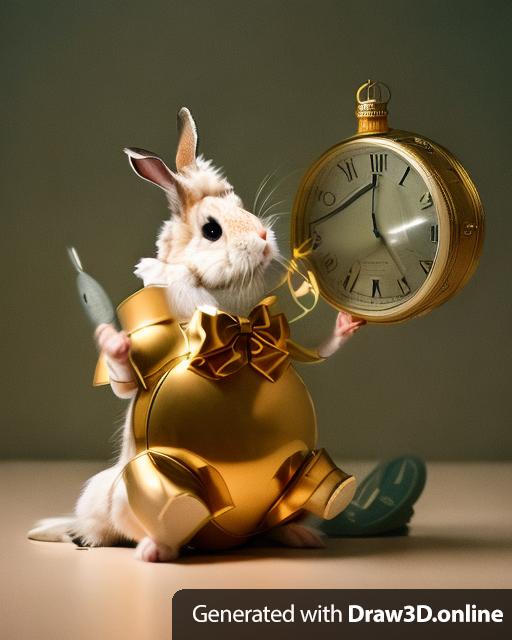 a photo of a rabbit holding a clock