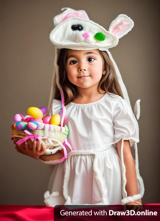 a child's photo of An Easter bunny holding a easter basket with a somewhat disappointed look.