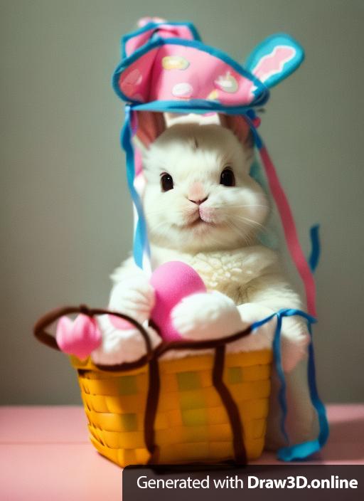 An Easter bunny with an Easter basket with a somewhat disappointed look