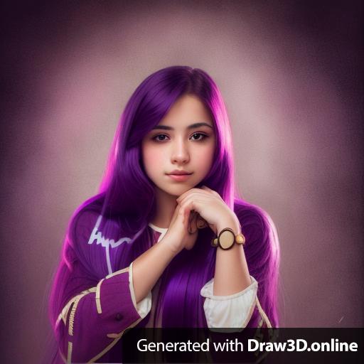 A Potrait of a young beautiful girl with long purple hair