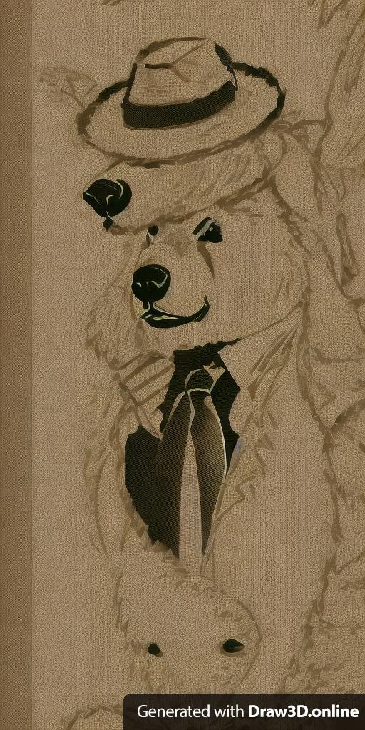 A vector drawing of a bear wearing a hat and a tie