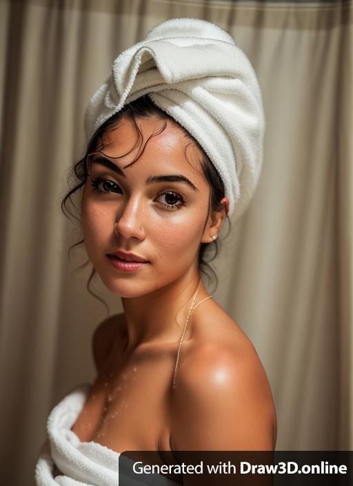 woman fresh out from a bath with a towel on her head