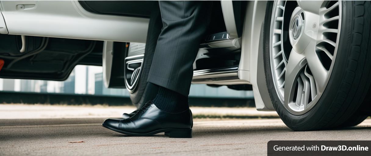 a man in a suit is stepping out of a  car