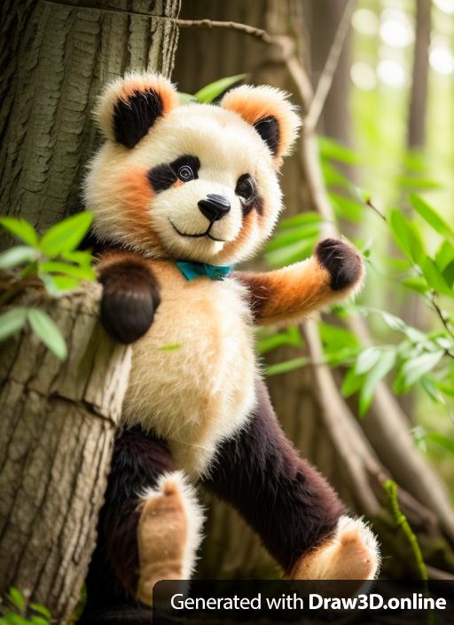 Panda teddy bear is walking through the woods. Panda teddy bear is exactly as pictured.