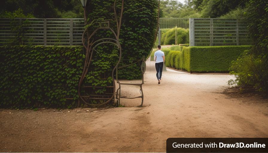 a photo of a person walking in front of a gate