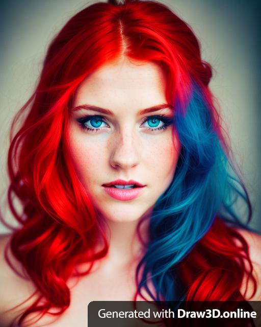 a portrait for a women with red hair and blue eyes