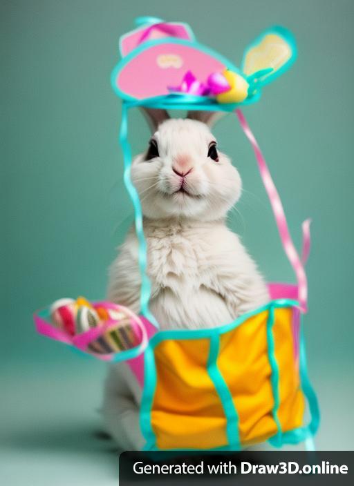 An Easter bunny with an Easter basket with a somewhat disappointed look