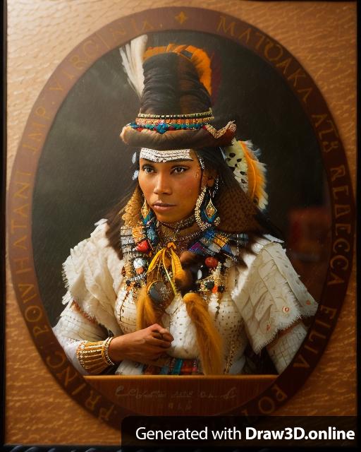 A portrait of Pocahontas.  A woman.  26 years old.