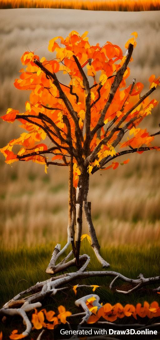 Maple tree in the fall in a field of grass.