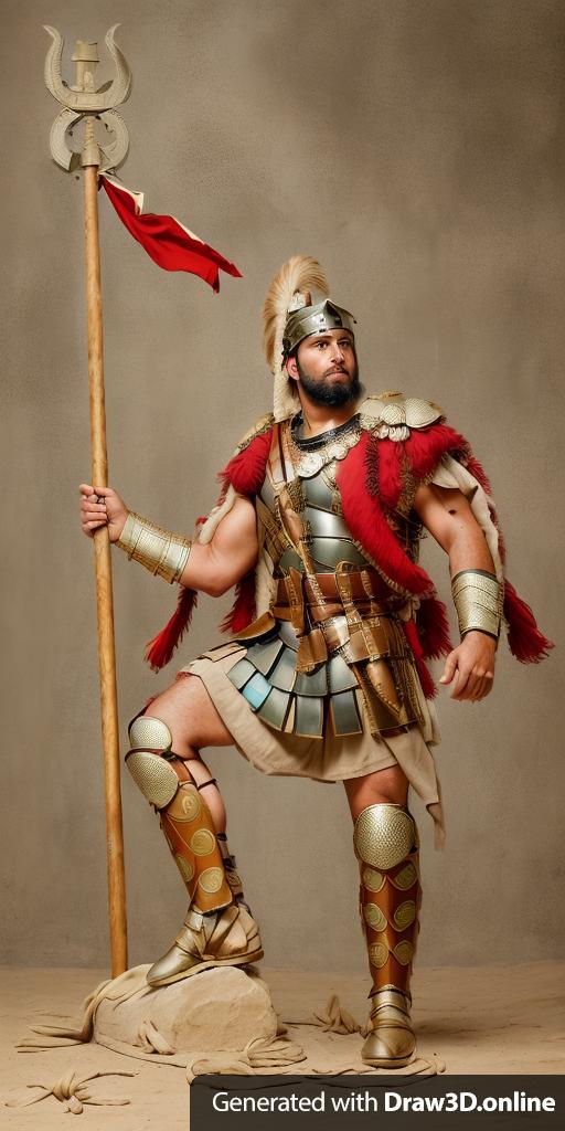 male average 30s roman legionary, standing in front of a an ancient palisade holding an eagle legion standard, Aquilifer