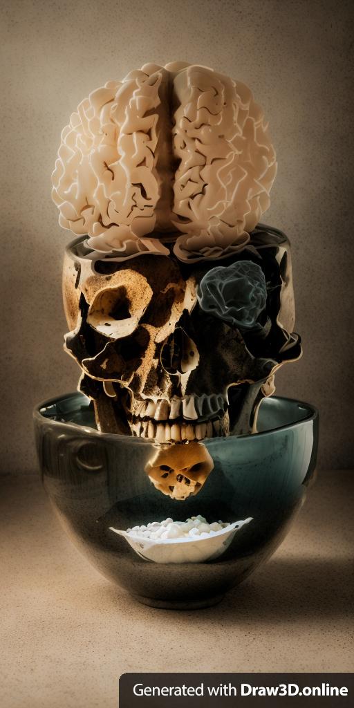 a photo of a skull and brain in a bowl