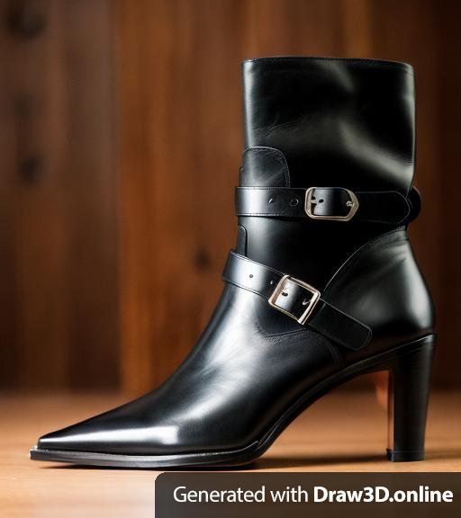 A black leather boot, keep this buckle shape, the buckle is important