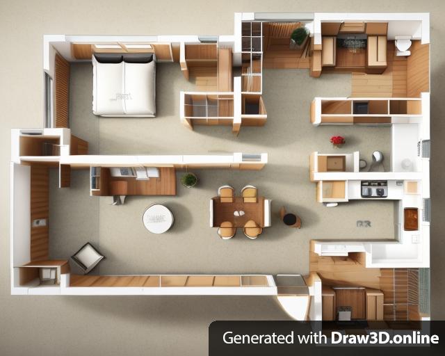 Generate indoor 3D floor plan based on indoor floor plan, Modern minimalist design, log, natural, soft shadows, movie lights