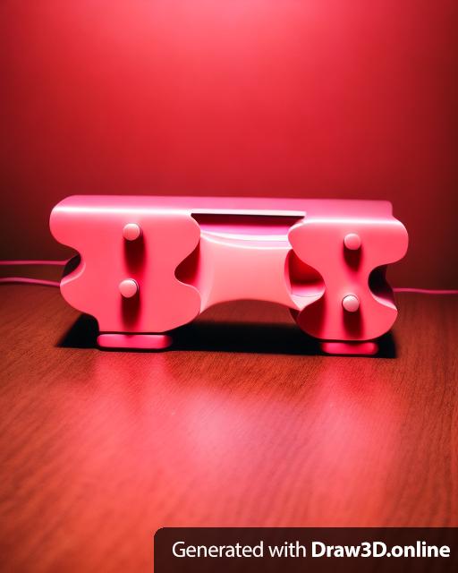 A pink wavy desk with red feet and knobs.