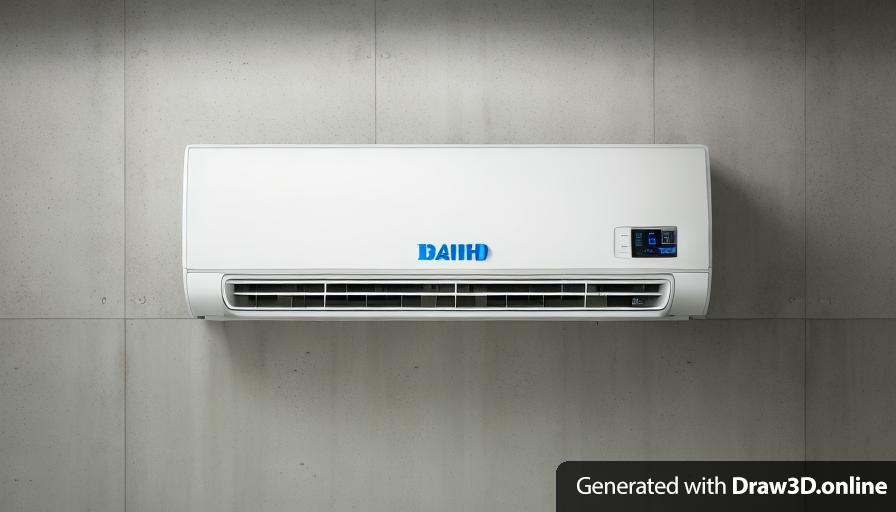 realistic unreal style image of a white air conditioner with the word dato on it