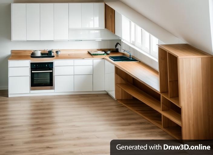 muebles de cocina blanco, ventanas de fondo, piso de  madera