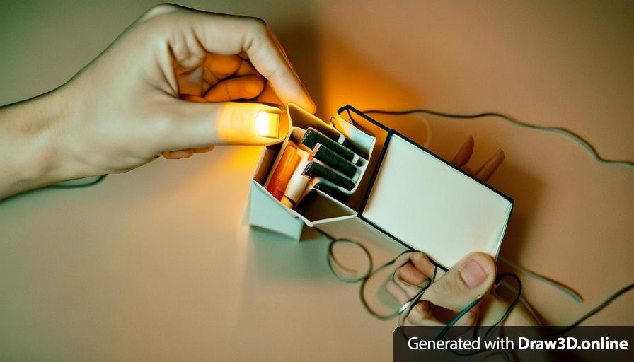 two African hands only hands holding a white box of cigarettes
at night  lantern on floor