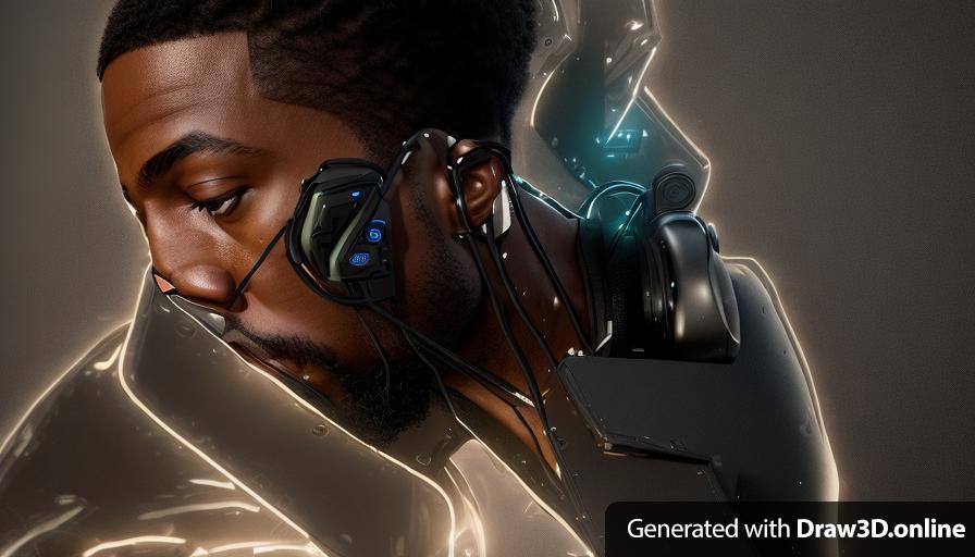 realistic unreal engine style  side profile image  of a black man talking on a cell phone