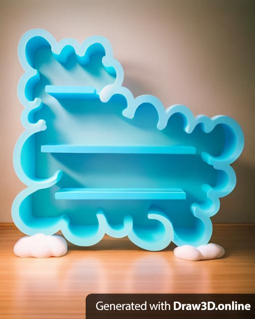 A lite blue bookshelf in the shape of a cloud