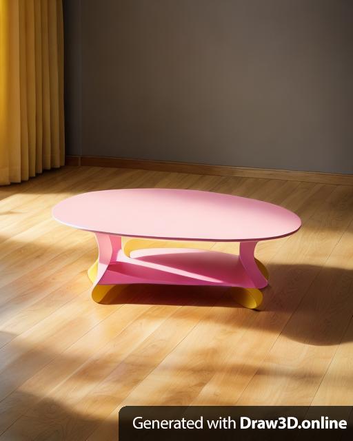 A yellow and pink coffee table with a wavy stumpy base