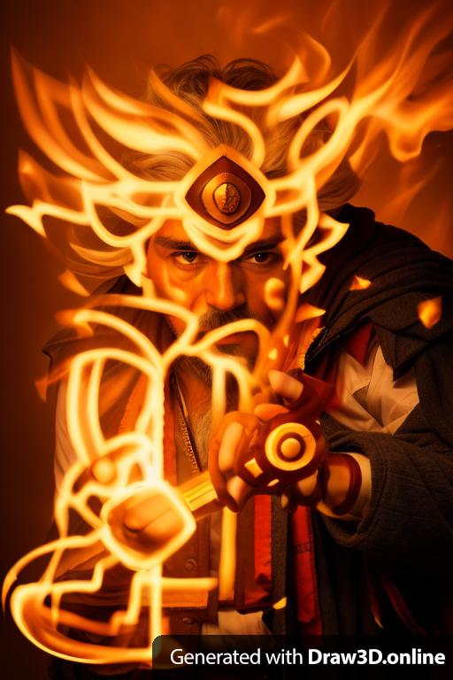 male portrait, fire mage, 40 years