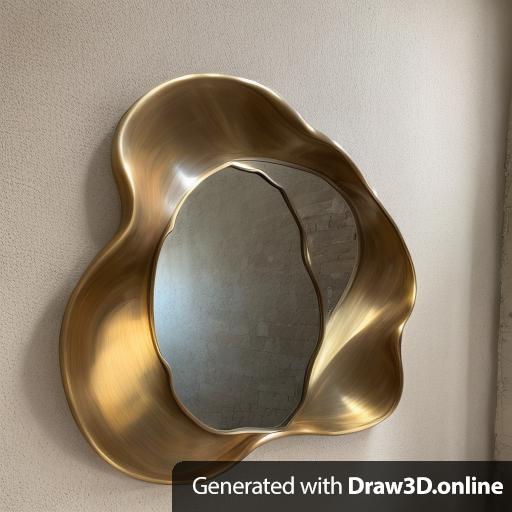 A sculptural antique brass framed mirror with a large sculptural and solid and filled in
undulating brass border and central circle as the mirror