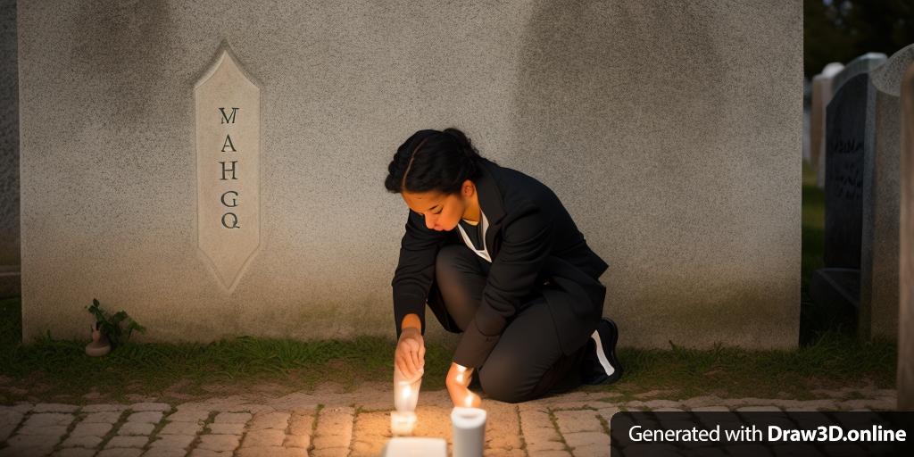 a person is lighting a candle in front of an tombstone
- name on tombstone (Rogba)