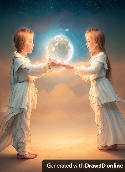 Fantasy art of two children holding the moon between their hands