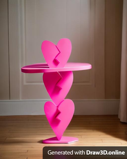 A end table built out of three broken hearts and a pink top.