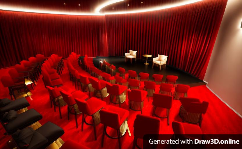 a 3d rendering of a parlour magic theater with black and red colors